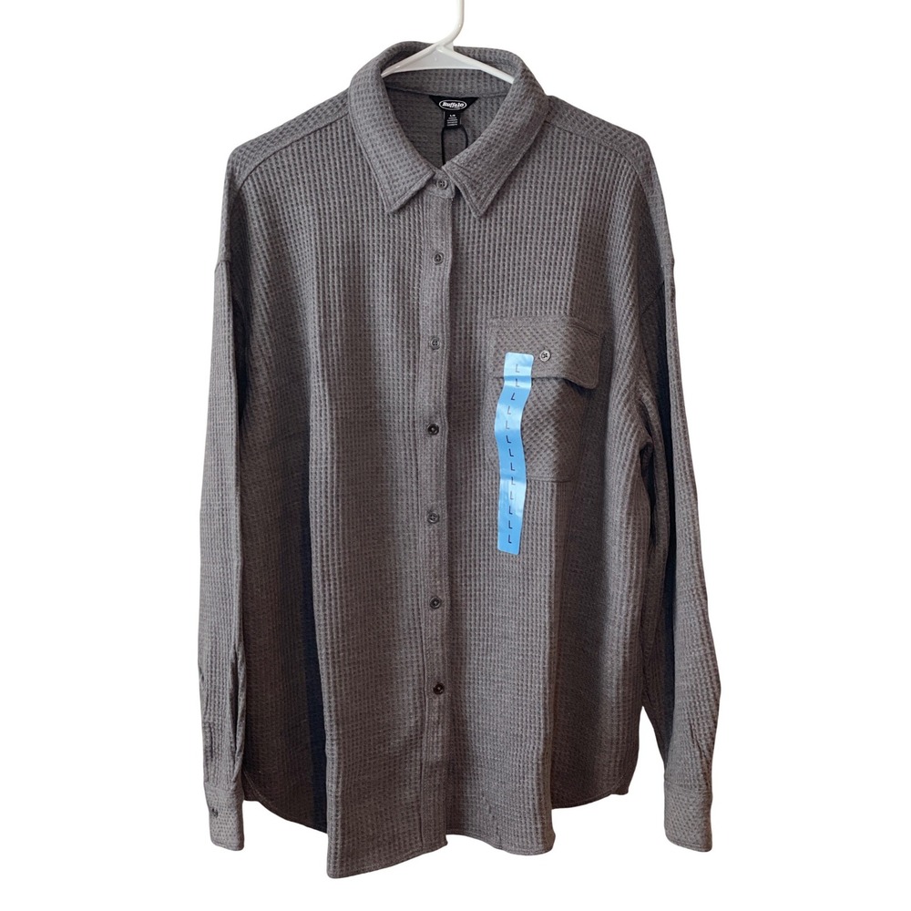 Buffalo Waffle Button Up Women's Large‎ Heather Rock NEW Textured Relaxed Shirt